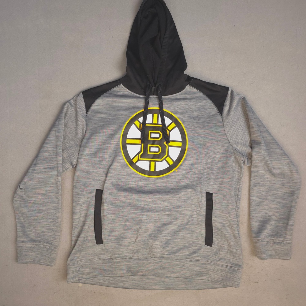 Mens Boston Bruins NHL Pullover Hoodie‎ Gray Black Large